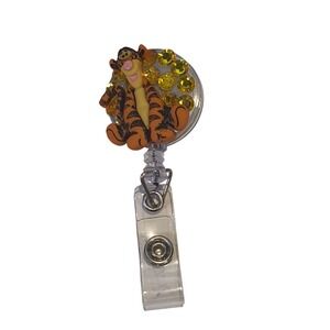 Tigger Retractable Badge Reel ID Holder Winnie the Pooh Yellow Rhinestone Clip